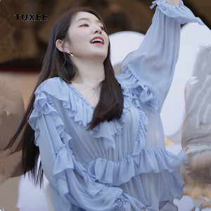 正品tuxee裴珠泫明星同款网红上衣20新款雪纺衫女超仙娃娃领