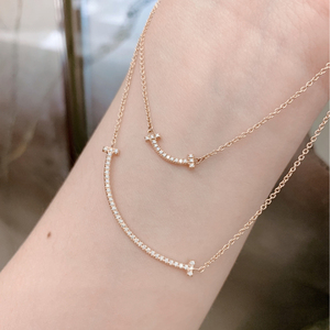 18k玫瑰金微笑项链女满钻mini尚潮蒂芙尼小众吊坠经典镶钻锁骨链