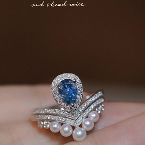 SM同款为爱加冕超级圣玛利亚海蓝宝珍珠戒指套戒18K白金天然彩宝