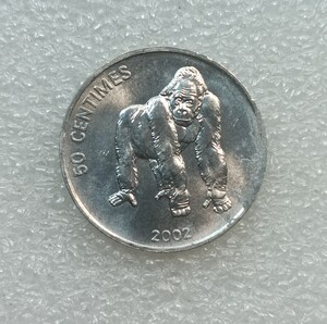 满6件不同包邮 刚果2002年50分硬币 纪念币 猩猩 原光unc有氧化