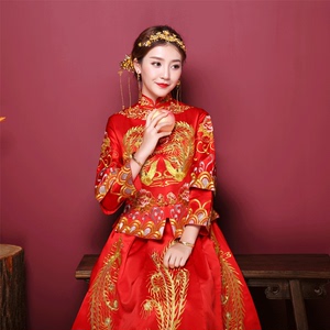 中式新娘礼服女2018新款结婚夏款个性长款女中国式唐装女孩子