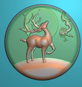 圆牌椭圆梅花鹿动物鹿挂件梅花精雕图浮雕玉雕jdp电脑雕刻图