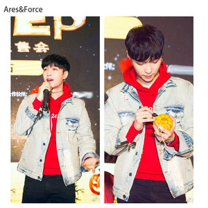 ares&force张艺兴pgone同款424红色加绒连帽卫衣女学生外套男潮