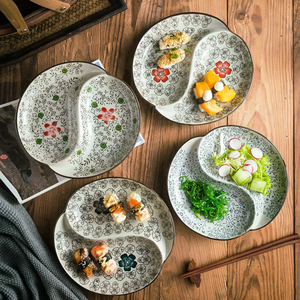 日式8.5英寸太极盘分格快餐菜盘子 陶瓷家用食堂二格盘干果水果盘