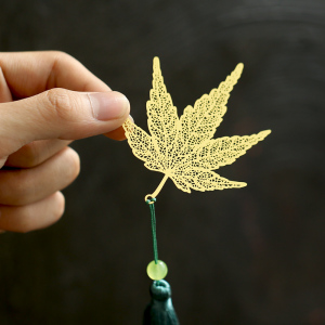 精致镂空创意黄铜金属叶脉书签文创小礼品 古典中国风小清新枫叶学生