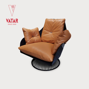 VATAR梵达轻奢真皮椅客厅椅子简约现代单椅高背单人旋转沙发椅
