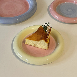 韩国ins风胖嘟嘟手绘水彩陶瓷盘子 奶fufu网红盘蛋糕沙拉点心碟子