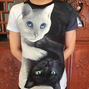 个性创意图案 3D男女装搞怪猫咪短袖T恤 星空动物印花 3d潮流衣服