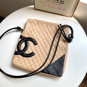 chanel香奈儿二手中古包羊皮康鹏奶茶色斜挎包电脑包男包