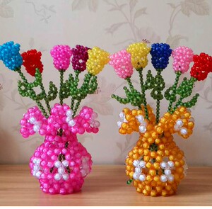 手工编织串珠花瓶成品 玫瑰珠花瓶珠子饰品家居摆件礼物装饰包邮