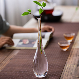日式玻璃花瓶透明水养禅意中式小窄口摆件客厅插花水培花器富贵竹