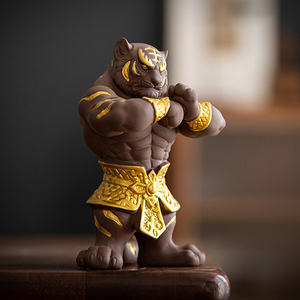 创意中式紫砂野兽派陶瓷生肖虎办公室客厅装饰摆件吉祥物家居饰品