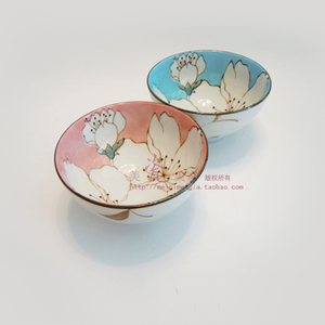 日本进口陶瓷餐具日式古伊烧釉下彩植物花卉多用米饭碗