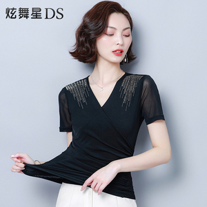 拉丁舞练功服女网纱夏季交谊舞小衫舞衣上衣新款时尚摩登舞打底衫