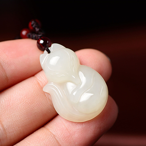新疆和田白玉狐狸吊坠女士小款天然玉吊坠狐狸玉坠挂件玉佩带证书