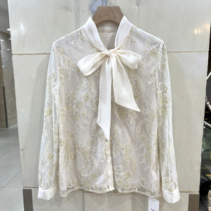 红森时尚服饰1淘宝流金丽影新款小黄花时尚荷叶边百搭女款长袖衬衫