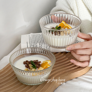 韩国ins风竖纹甜品玻璃碗家用早餐燕麦碗水果沙拉冰淇淋碗燕窝碗