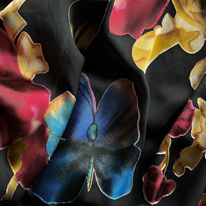 蜂蝶随香 春夏新款高档真丝烂花绡网纱服装面料幅宽140cm