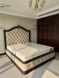 法式复古实木床新古典art筑源雕花卧室家具美式1.8米牛皮双人大床