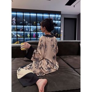 doubleoo系带气质新中式和服高级感冰丝睡袍晨袍浴袍睡衣家居服女