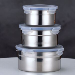 装汤密封盒不锈钢保鲜盒带盖罐家用三件套防漏保鲜碗冰箱盒储物盒