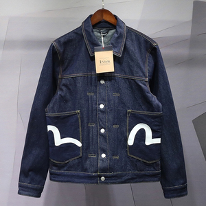 代购潮牌evisu福神外套牛仔不规则白色大m夹克男女情侣休闲上衣
