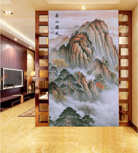 泰山雄风纯山无水竖版定做入户玄关走道壁画3d8d浮雕壁纸整张墙布