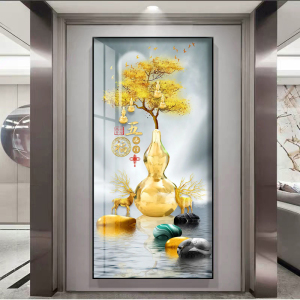 五福临门玄关装饰画新中式寓意好竖版楼梯墙壁画客厅过道走廊挂画