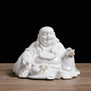 白瓷大肚弥勒佛笑佛摆件招财风水保平安供奉佛像家居客厅车载摆设