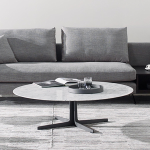 芈家锐驰天然大理石茶几意式轻奢圆形台面简约现代茶桌客厅咖啡桌