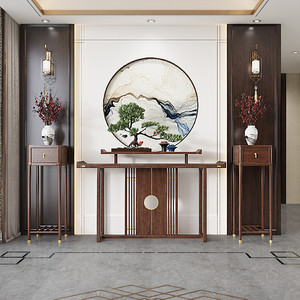 新中式实木玄关台禅意门厅入户靠墙玄关柜条案现代简约供桌端景台