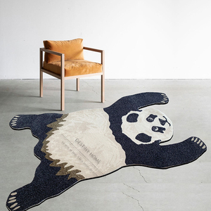 黑白熊猫地毯创意粉红豹印度手工民族风地垫门垫家用卧室入门脚垫