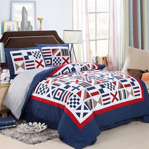 外贸出口英伦风儿童床盖几何图案纯棉衍缝四件套水洗夹棉被罩床单