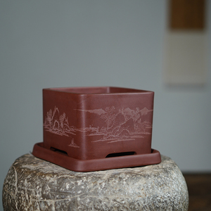 宜兴紫砂精品花盆李超四方手工菖蒲多肉绿植盆景陶瓷法师桌面创意