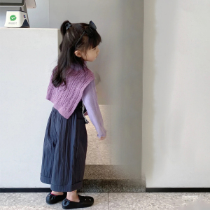 韩版童装2024春装新款女童时髦洋气紫色针织披肩上衣儿童外穿毛衣