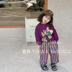 韩系童装女童卫衣春装新款女宝宝紫色卡通印花上衣儿童纯棉衣服潮