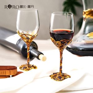 罗比罗丹金色收获水晶玻璃大红酒杯高脚杯欧式珐琅彩葡萄酒杯