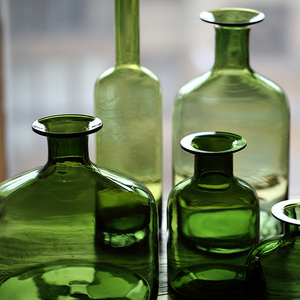 掬涵苔绿色玻璃花瓶艺术玻璃器皿大手工吹制装饰美式乡村摆件墨绿