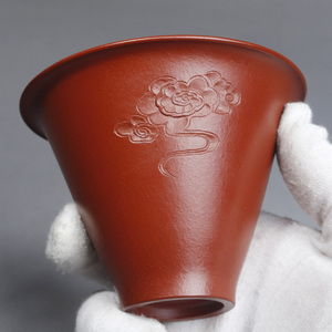 宜兴紫砂杯纯全手工刻绘祥云心经斗笠杯主人杯原矿大红袍品茗杯