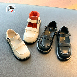 女童皮鞋2022春季新款韩版方口儿童单鞋软底百搭黑色学生演出鞋子