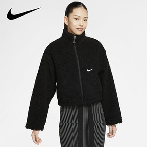 nike耐克外套女羊羔绒厚外套2021秋季新款立领运动茄克cu6640-010