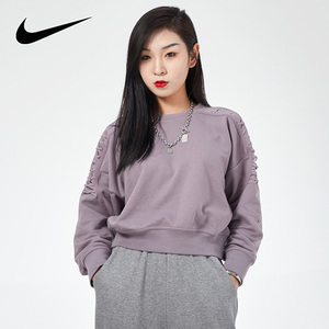 nike耐克卫衣女装运动服2021秋季新款短款紫色休闲套头衫da0449