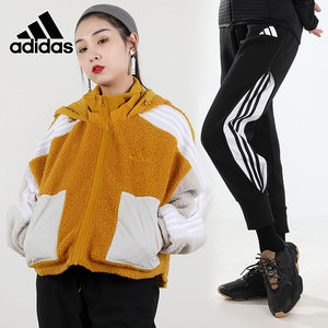 阿迪达斯套装女装2021春季新款羊羔绒外套夹克衫休闲裤运动裤长裤
