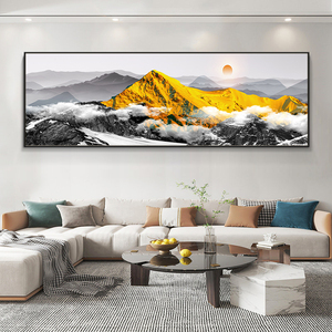 客厅沙发背景墙装饰画超大幅背有靠山晶瓷镶钻画高档办公室壁画