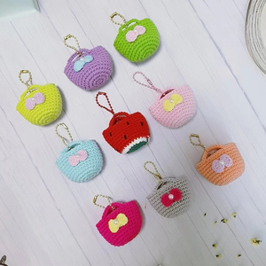 s成品 迷你小包包挂件钥匙扣多彩色蝴蝶结小挂饰毛线手工编织钩织