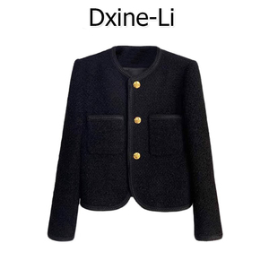 DXINE 2023新款初冬短外套设计感粗花呢名媛气质小香风毛呢女士款