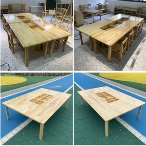 幼儿园实木绘画桌儿童美术画画桌小学生培训机构专用橡木美工桌椅