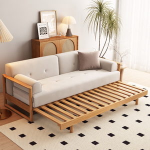 日式沙发床折叠两用全实木小户型多功能伸缩床客厅二三人沙发整装