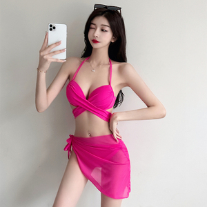 韩国ins风性感绑带三角比基尼泳衣小胸钢托聚拢三点式辣妹Bikini