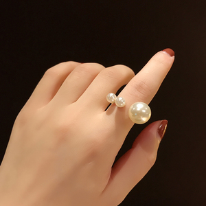 日式轻奢气质开口珍珠食指戒指女 网红潮人简约关节指环装饰戒子